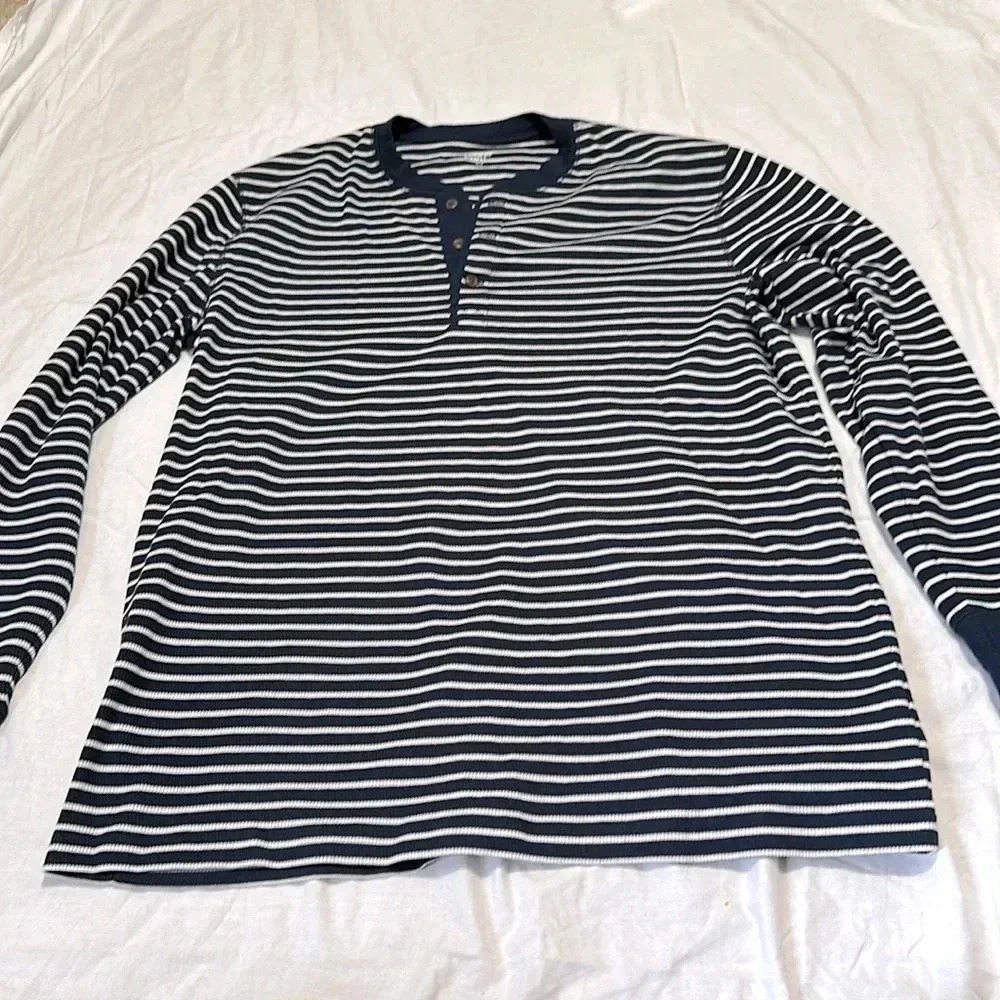 Lands End Striped Blue /White Henley Mems Xl/T 46-48